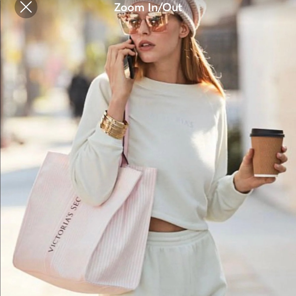 NWT VS Pink Stripe Logo Tote Bag Retails: $68.00